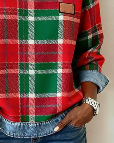 Lindyn™ Plaid Denim Trim Pullover