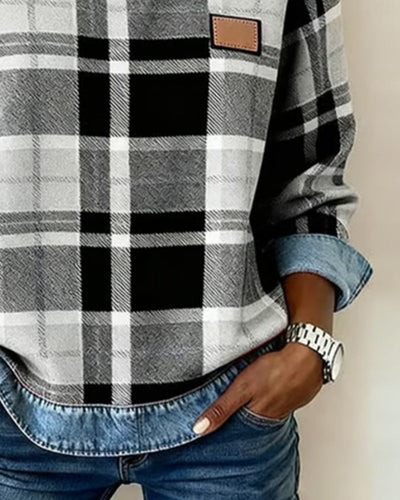 Lindyn™ Plaid Denim Trim Pullover