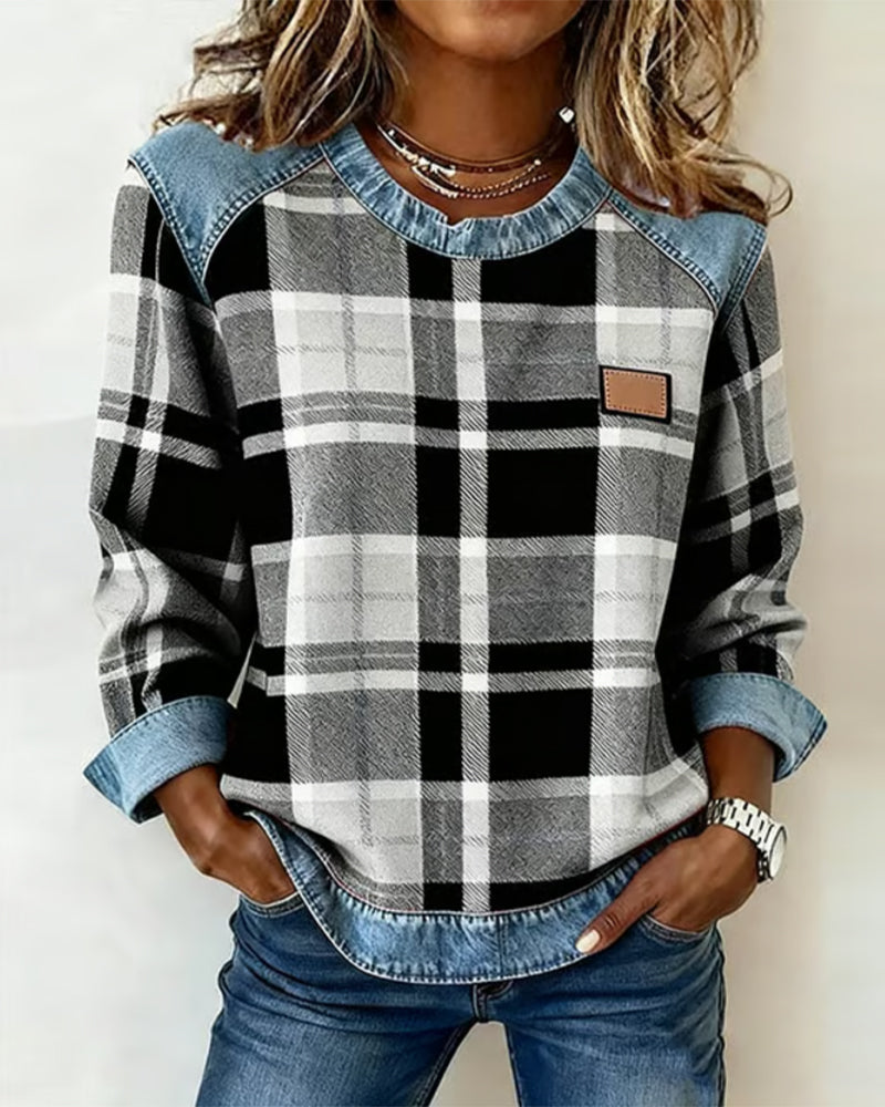 Lindyn™ Plaid Denim Trim Pullover