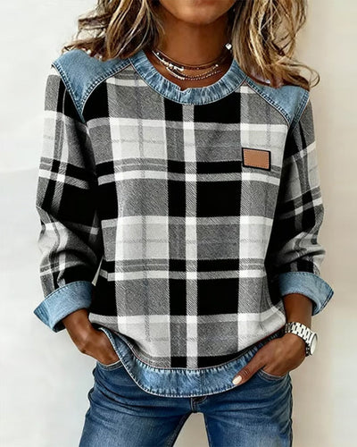Lindyn™ Plaid Denim Trim Pullover