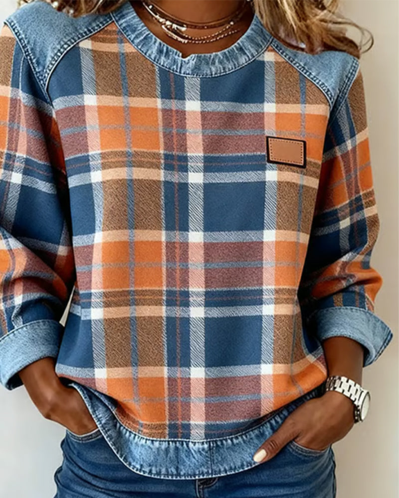 Lindyn™ Plaid Denim Trim Pullover